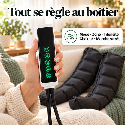 Boîtier de réglage des bottes de pressothérapie : mode, zone, intensité, chaleur, marche/arrêt