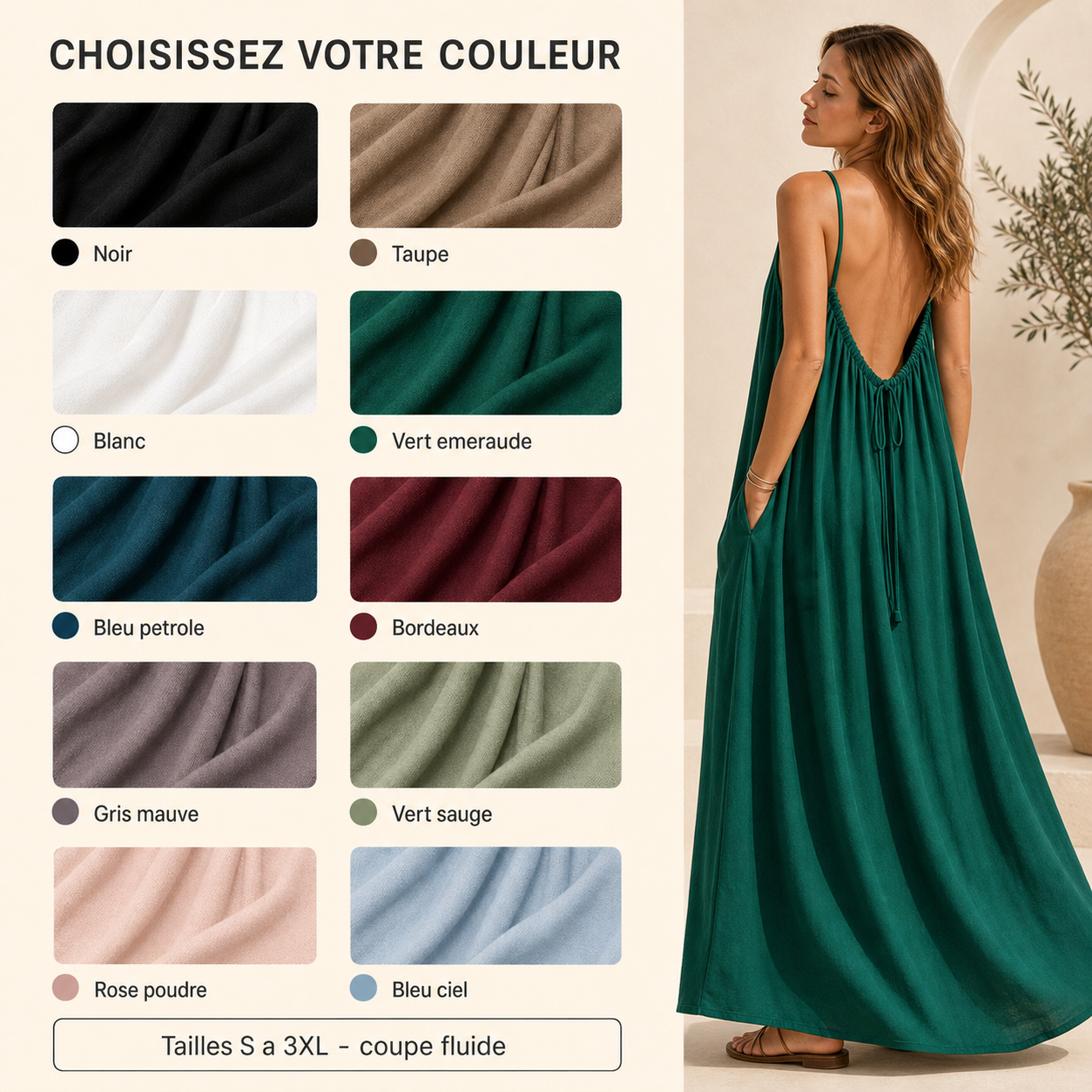 Solarea™ - Robe Longue Dos Nu avec Poches
