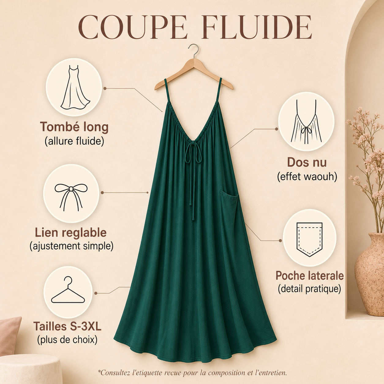 Solarea™ - Robe Longue Dos Nu avec Poches
