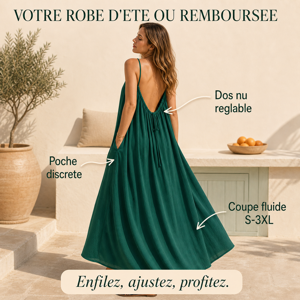 Solarea™ - Robe Longue Dos Nu avec Poches