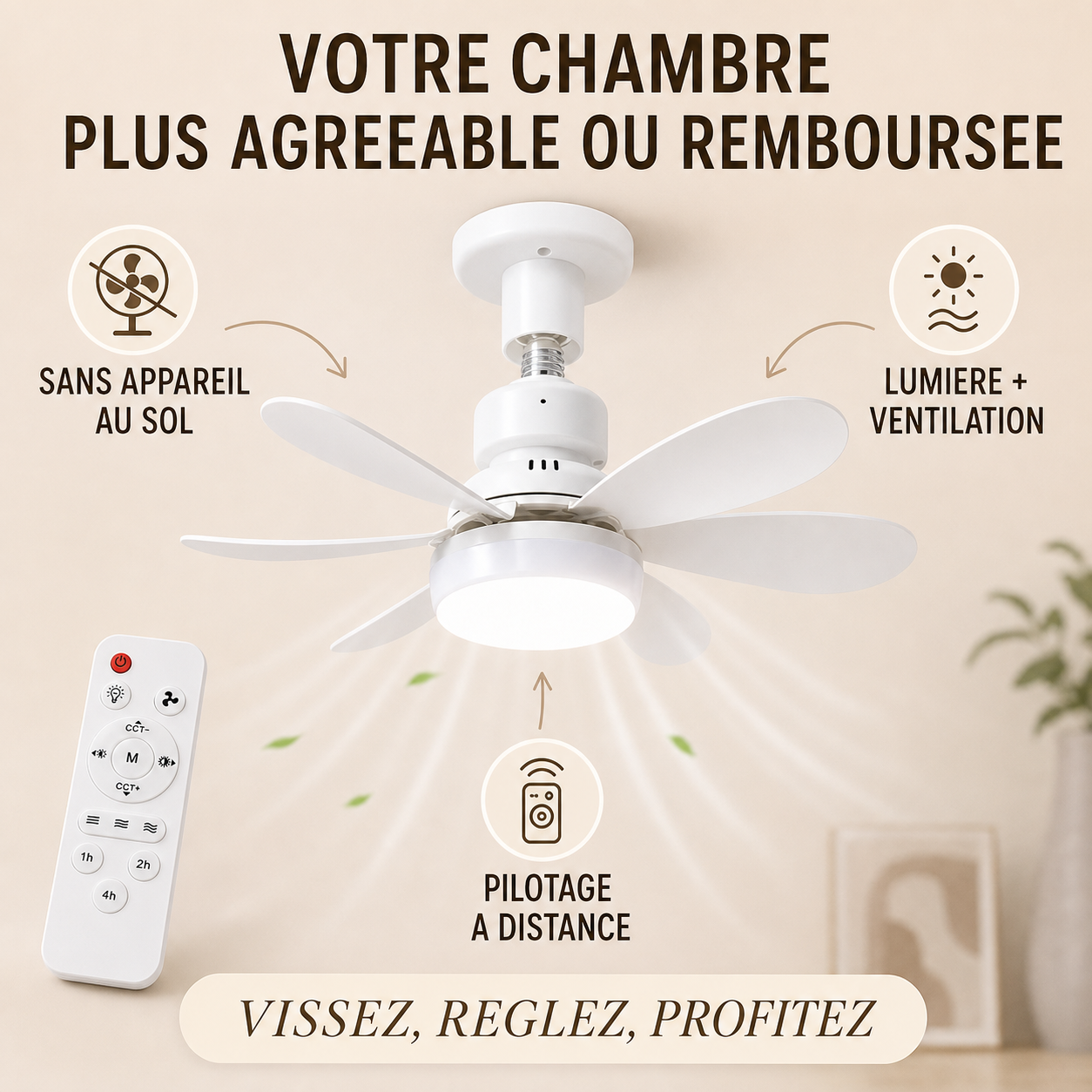 AéroLume™ - Ventilateur Plafond E27 avec Lumière